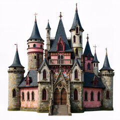 Fototapeta premium Medieval fantasy fairytale castle - isolated on white