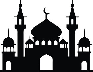 Minimalist Mosque Icon with Domes and Minarets - Islamic Architecture Vector Illustration