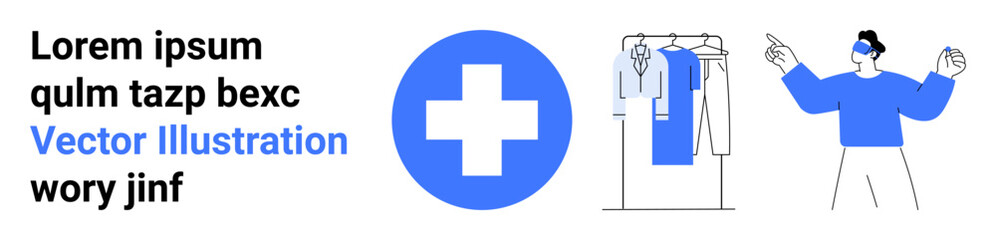 Healthcare professional adjusting uniform next to a cross symbol signifying medical care. Ideal for healthcare services, medical equipment, health applications, hospital websites, medical blogs