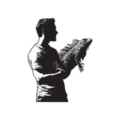 silhouette of a person with a iguana