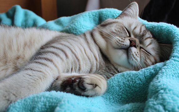 Adorable Kitten Sleeping Peacefully on Soft Blanket