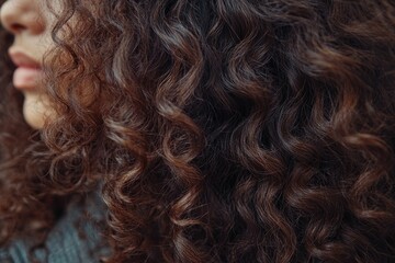 Naklejka premium Curly hair showcasing its natural texture in a close-up view outdoors