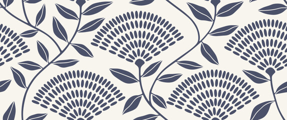 Abstract floral seamless pattern with dotted style. flower and leaves background. flora silhouette summer pattern modern vector style.