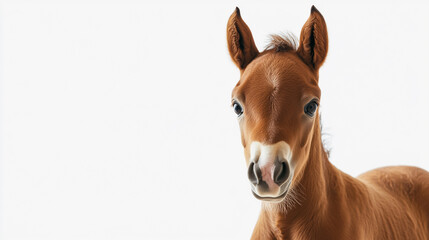 Obraz premium Image of a horse foal isolated on a clean white background, showcasing its innocence and beauty, perfect for stock photography.