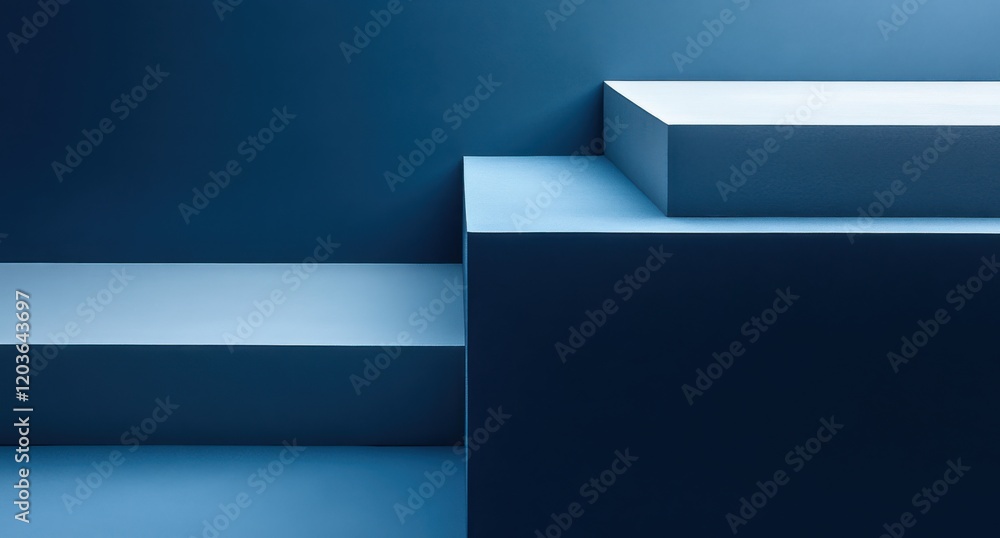 Poster abstract geometric composition of blue steps and surfaces creating a modern and minimalist artistic 