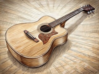 Fototapeta premium Detailed Line Drawing of a Classic Acoustic Guitar, Elegant Sketch for Music Lovers