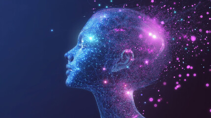 Digital technology futuristic Ai big data blue purple background