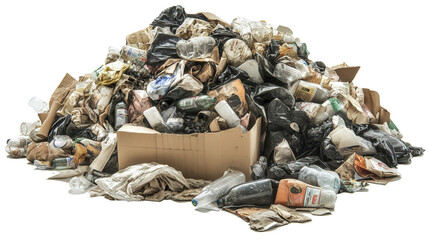 Transparent Garbage Bags Filled with Waste, Isolated on White Background for Environmental Projects