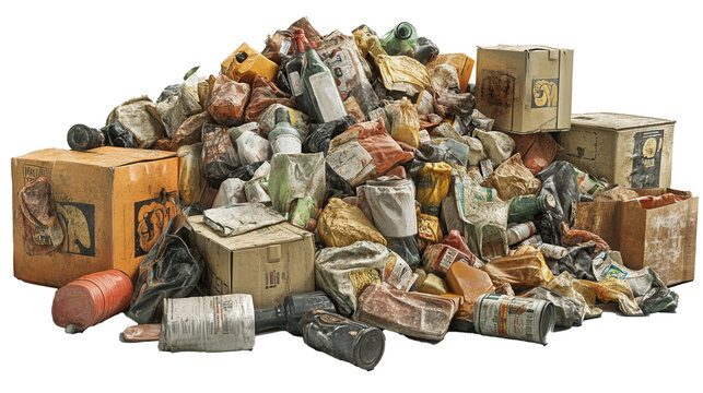 Transparent Garbage Bags Filled with Waste, Isolated on White Background for Environmental Projects