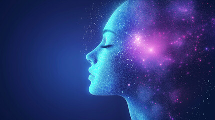 Digital technology futuristic Ai big data blue purple background