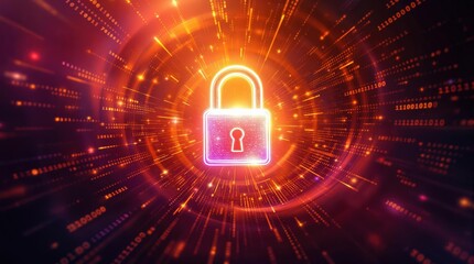 Glowing padlock digital security concept. Abstract futuristic background with data streams. Ideal for cybersecurity, data protection, and privacy themes