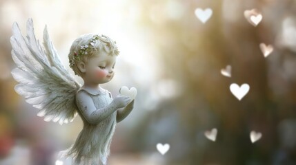 Fototapeta premium 3D Happy Valentine's Day with cute cupid background and copy space