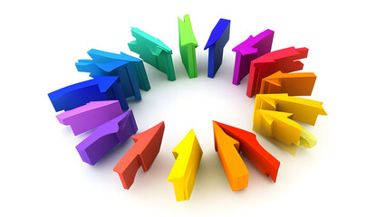 Colorful 3D Arrows Forming a Circular Pattern on White Background