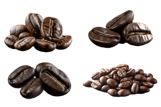 Scattering delicious coffee beans transparent background.