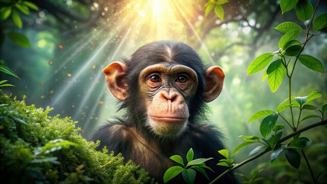 Double Exposure: Infant Chimpanzee & Gombe National Park, Tanzania - Wildlife Photography