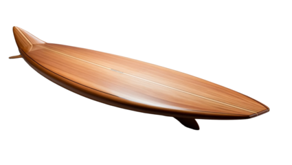 Wooden surfboard isolated on transparent background.