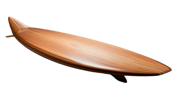 Wooden surfboard isolated on transparent background.