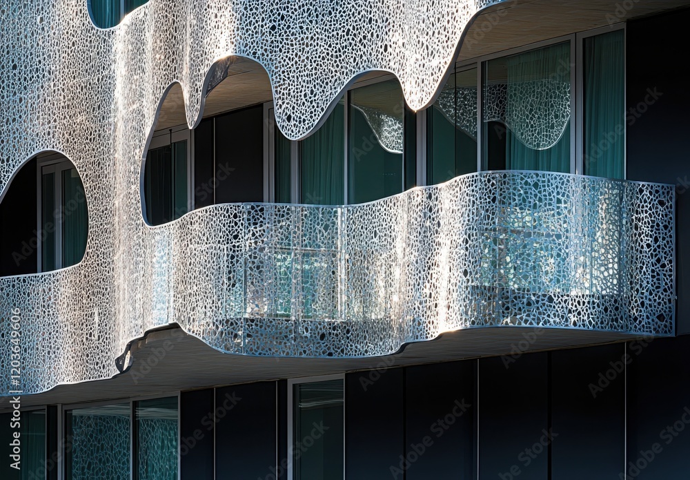 Poster contemporary architecture with intricate balconies showcasing unique design elements and modern aest