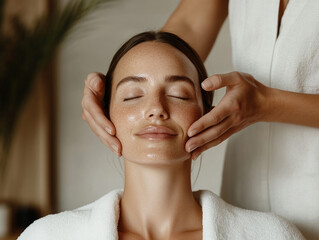 Naklejka premium Relaxing facial treatment at a wellness spa