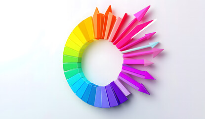 Obraz premium Colorful 3D Arrows Forming a Circular Pattern on White Background
