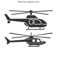 Helicopter, chopper, copter, air copter silhouette vector illustration art design.Helicopter icon logo on isolated white background with glyph icon style, Helicopter vector illustration. 