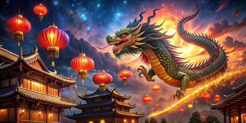 Obraz premium Dragon Lantern Festival: Illuminated Chinese New Year Celebration