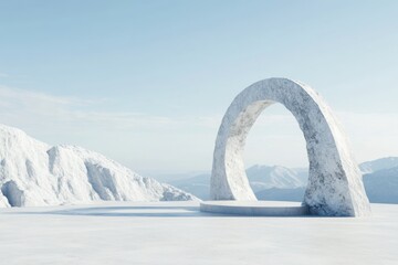 Snowy mountain landscape with arch