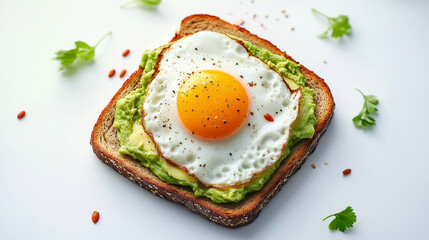 Wholegrain avocado toast with fried egg on top