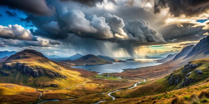 Dramatic Panoramic View of Applecross Pass in Stormy Weather
