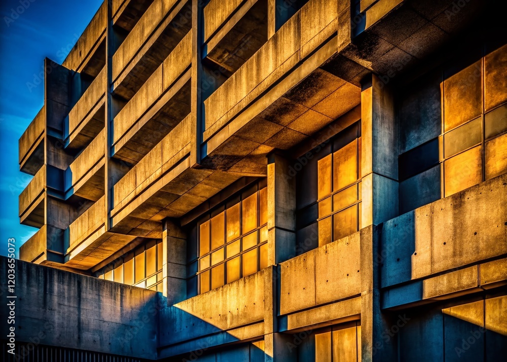 Wall mural Dramatic Silhouette of Brutalist Architecture's Textured Concrete Surface