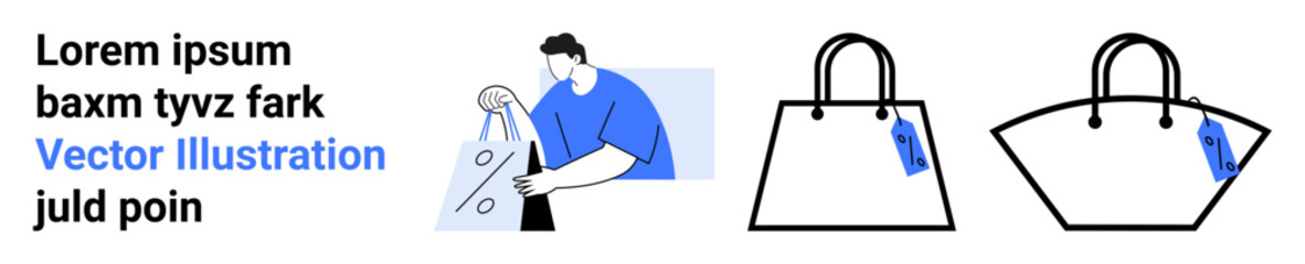 Person tagging various styles of handbags with colored labels. Ideal for retail operations, product organization, inventory management, shopping experiences, branding, promotional material