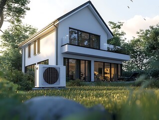 Modern air conditioning unit enhancing comfort at home outdoor daylight