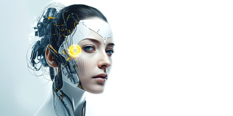 Robot with a Head of Woman. Generative AI, non-existent person.	