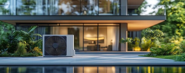 Air conditioning unit installation modern home outdoor urban daylight