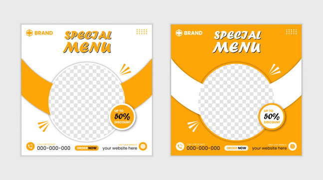 Fast food restaurant business marketing social media post. Fast food social media post vector illustration. Square size.