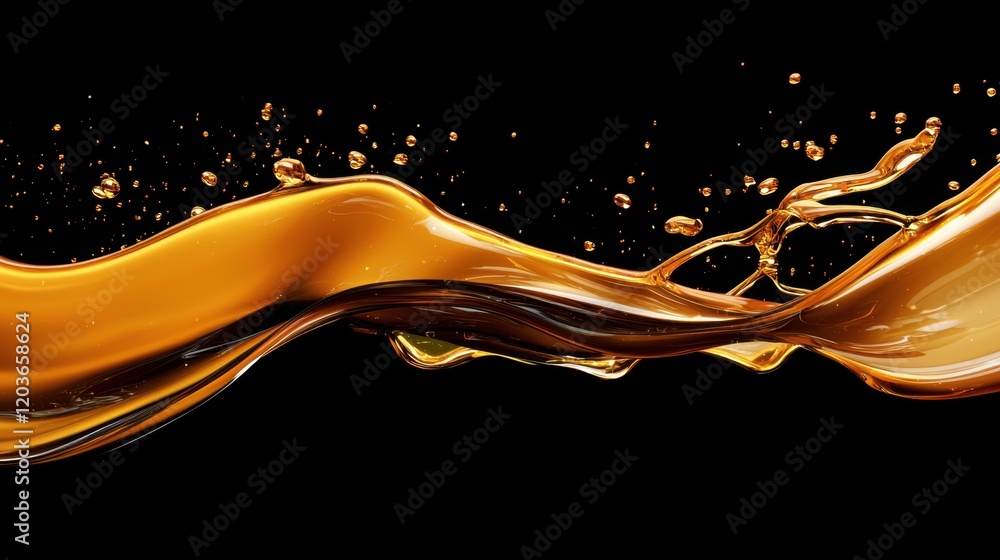 Poster dynamic golden liquid waves splashing against a dark backdrop showcasing modern abstract art