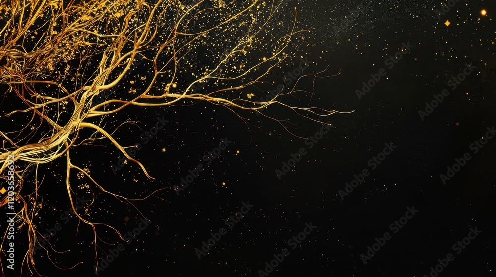 Aufkleber golden branches intertwine against a dark backdrop creating a mesmerizing visual contrast at dusk