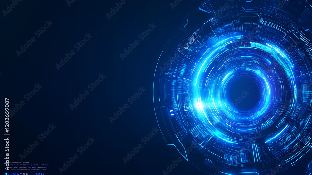 Poster abstract futuristic blue background featuring glowing digital technology and circuit board design. h
