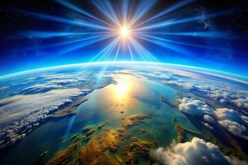 Fototapeta premium Drone View: Ozone Layer Protecting Earth from UV Rays - Delicate Balance of Nature