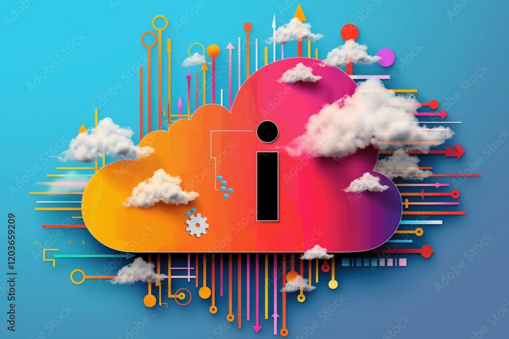 Poster colorful cloud design with information symbol and abstract elements