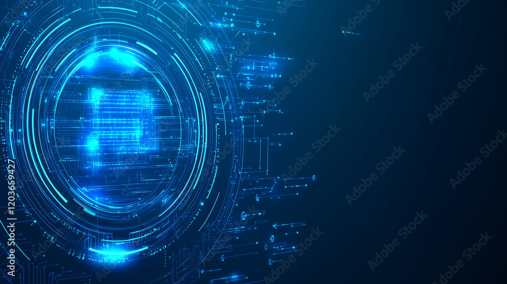 Poster abstract futuristic blue background featuring glowing digital technology and circuit board design. h
