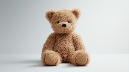 Obraz premium Cute teddy bear isolated on light background. Retro fluffy soft stuffed toy. Valentine day symbol