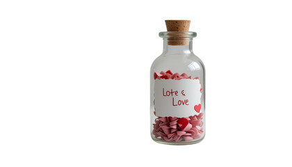 Romantic love message in a bottle: minimalist white background
