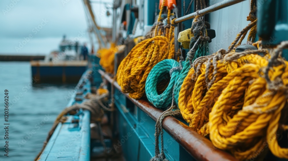 Poster selective gear usage with by-catch reduction devices displayed on a fishing boat as the backdrop sho