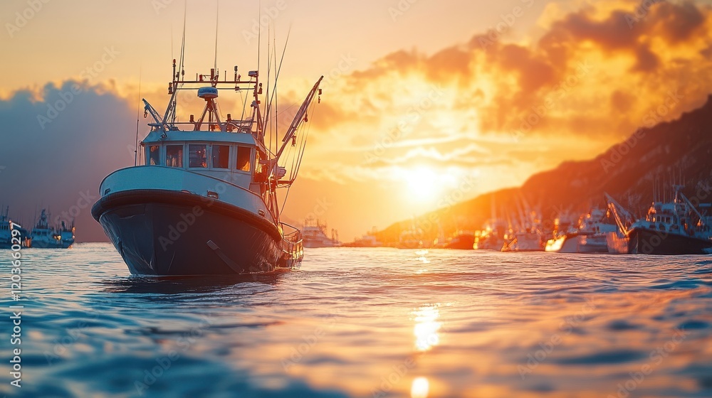 Poster sustainable certification processes for ethical sourcing with fishery operations in the background f