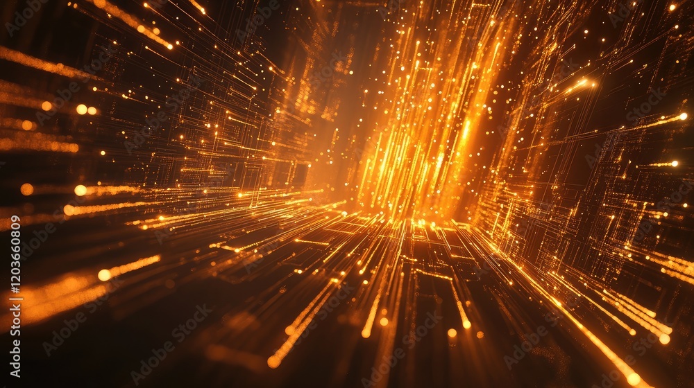 Poster abstract firewall concept with sparks and glowing shield symbols on a tech background.