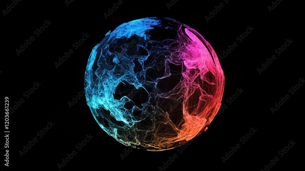 Aufkleber abstract network globe with glowing cybersecurity elements in vibrant tones.