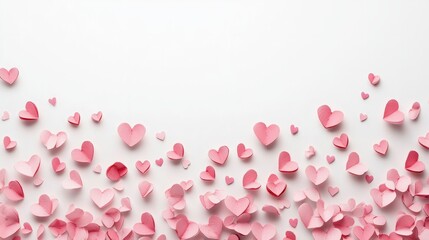 Elegant minimalistic border with soft pink hearts, perfect for Valentine's Day, isolated on white