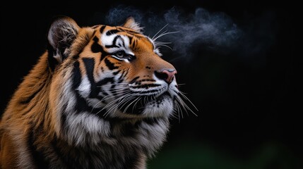 Obraz premium Majestic tiger exhaling in cold air.