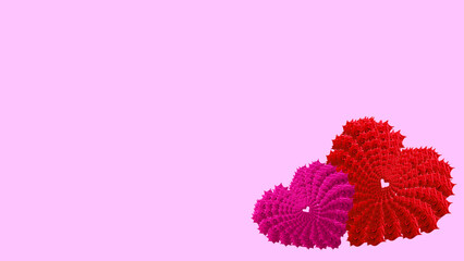 Two hearts shape placed on pink background, background for decorating Valentine's Day cards.